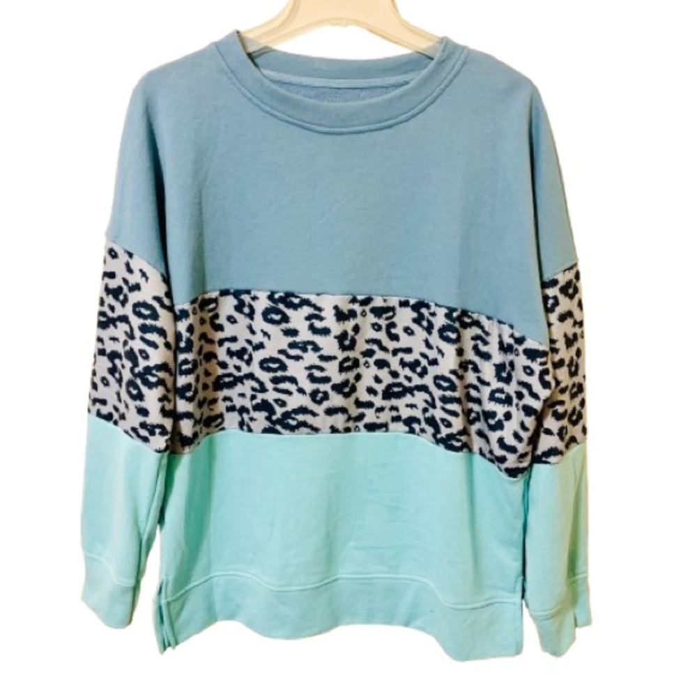 Blue and Leopard Print Sweatshirt - Large